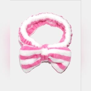 Pink and White Striped Plush Spa Headband BNIB